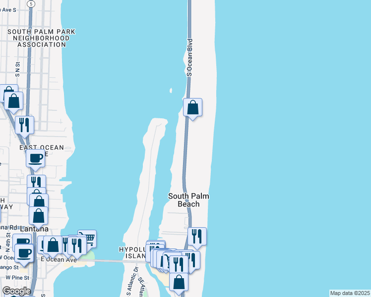 map of restaurants, bars, coffee shops, grocery stores, and more near 3500 South Ocean Boulevard in Palm Beach