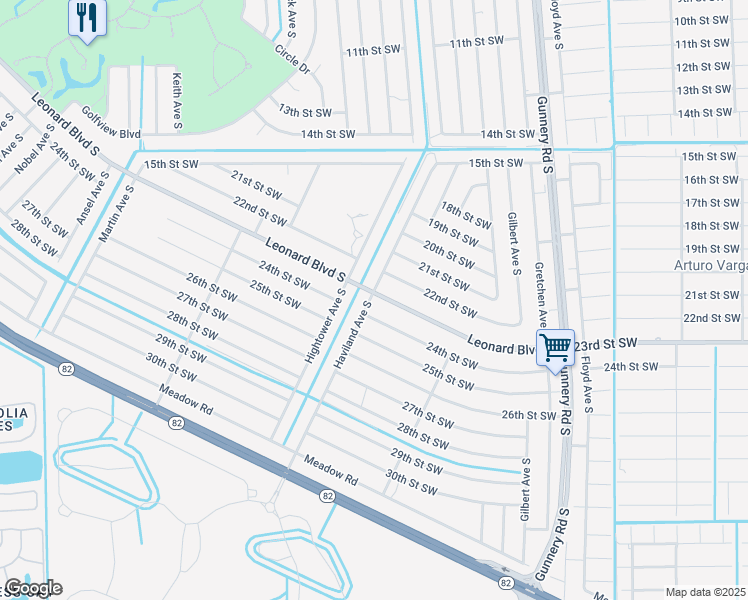 map of restaurants, bars, coffee shops, grocery stores, and more near 4559 Leonard Boulevard South in Lehigh Acres