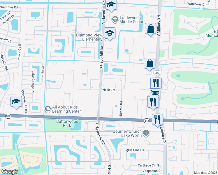 map of restaurants, bars, coffee shops, grocery stores, and more near 4725 Foxtail Palm Court in Greenacres