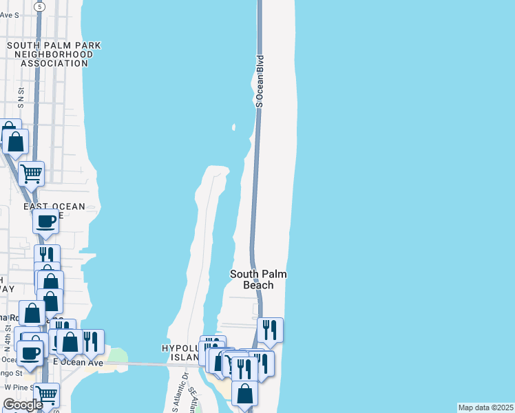 map of restaurants, bars, coffee shops, grocery stores, and more near 3500 South Ocean Boulevard in Palm Beach