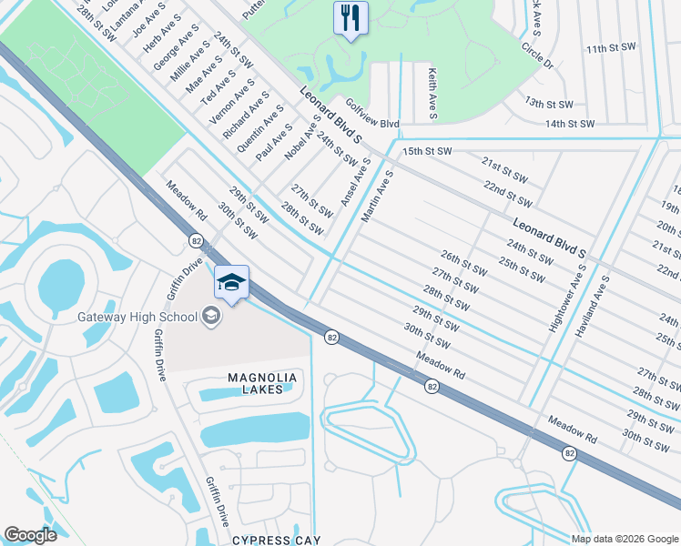 map of restaurants, bars, coffee shops, grocery stores, and more near 5133 29th Street Southwest in Lehigh Acres