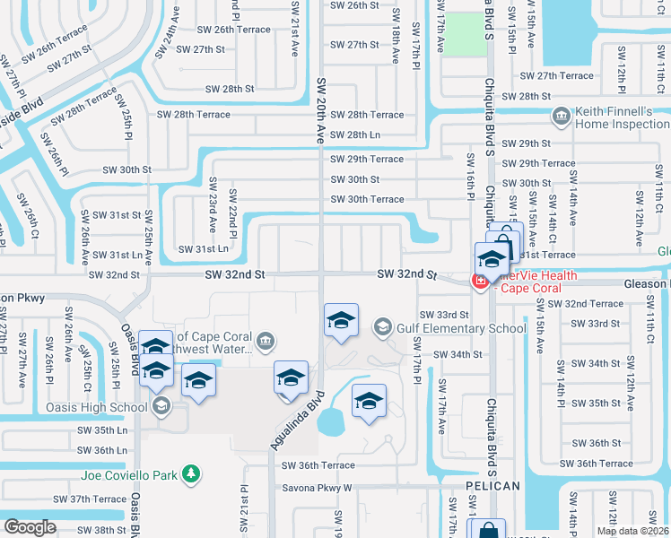 map of restaurants, bars, coffee shops, grocery stores, and more near 3123 Southwest 19th Place in Cape Coral