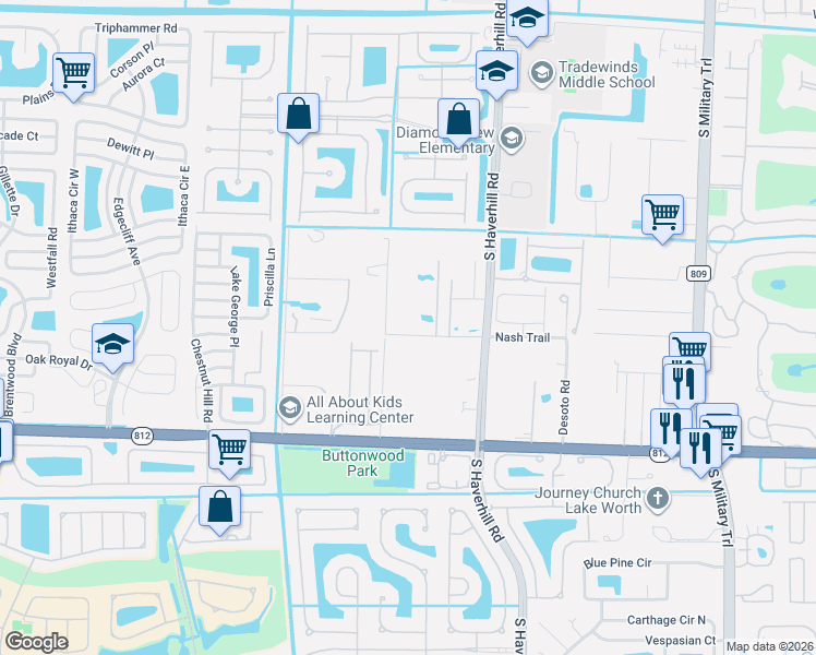 map of restaurants, bars, coffee shops, grocery stores, and more near 5141 Nash Trail in Lake Worth