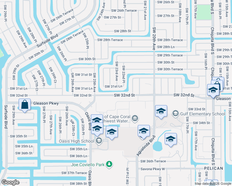 map of restaurants, bars, coffee shops, grocery stores, and more near 2228 Southwest 31st Lane in Cape Coral