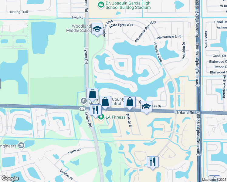 map of restaurants, bars, coffee shops, grocery stores, and more near 8491 Lakepoint Court in Lake Worth