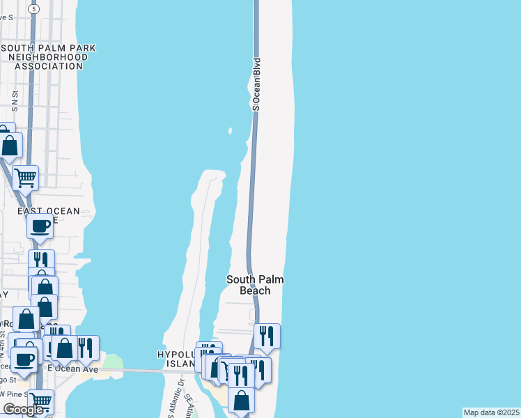 map of restaurants, bars, coffee shops, grocery stores, and more near 3500 South Ocean Boulevard in Palm Beach