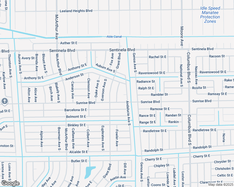 map of restaurants, bars, coffee shops, grocery stores, and more near 1212 Grant Boulevard in Lehigh Acres