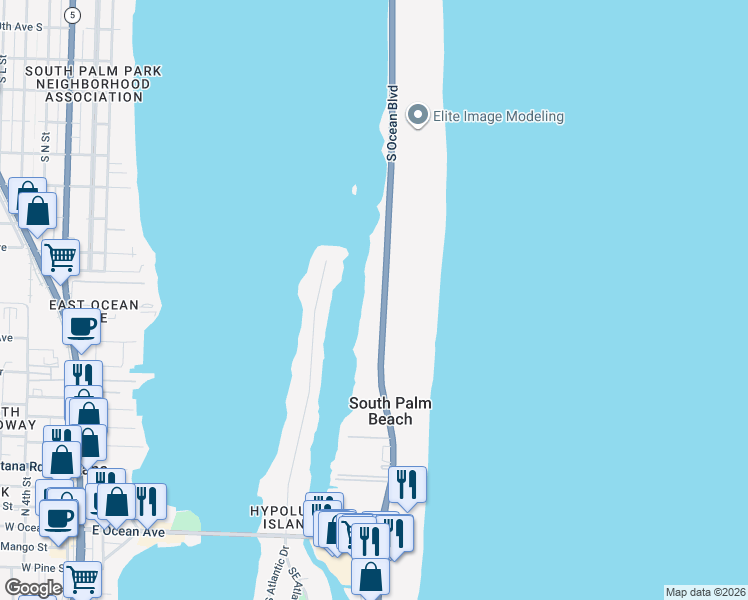 map of restaurants, bars, coffee shops, grocery stores, and more near 3501 South Ocean Boulevard in Palm Beach