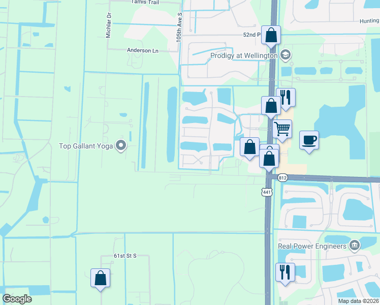 map of restaurants, bars, coffee shops, grocery stores, and more near 10375 Little Mustang Way in Lake Worth