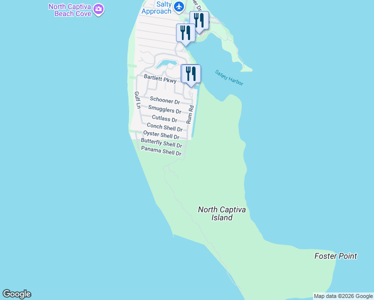 map of restaurants, bars, coffee shops, grocery stores, and more near 4430 Butterfly Shell Drive in Captiva