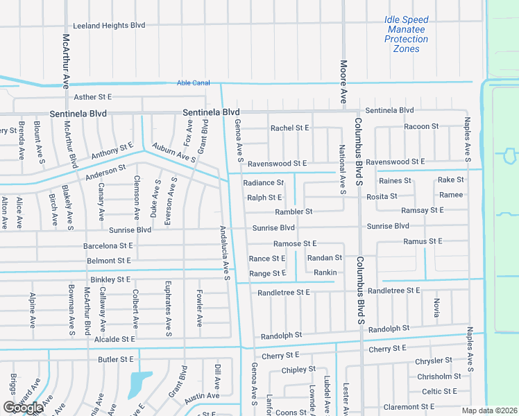 map of restaurants, bars, coffee shops, grocery stores, and more near 1114 Ralph Street East in Lehigh Acres