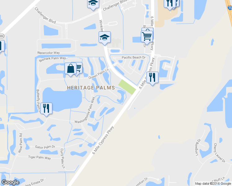 map of restaurants, bars, coffee shops, grocery stores, and more near 10375 White Palm Way in Fort Myers