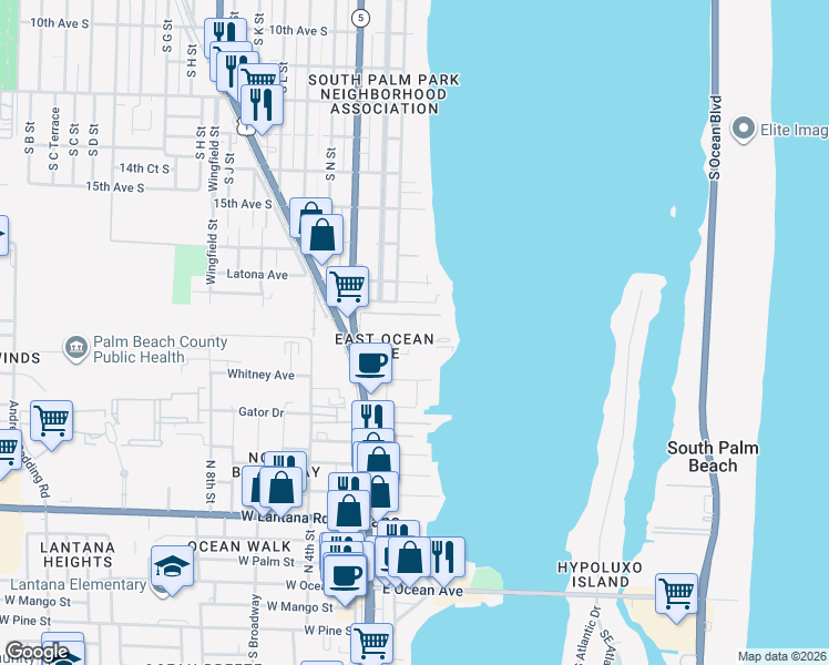 map of restaurants, bars, coffee shops, grocery stores, and more near in Lantana