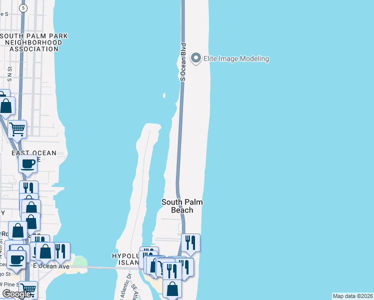 map of restaurants, bars, coffee shops, grocery stores, and more near 3500 South Ocean Boulevard in Palm Beach