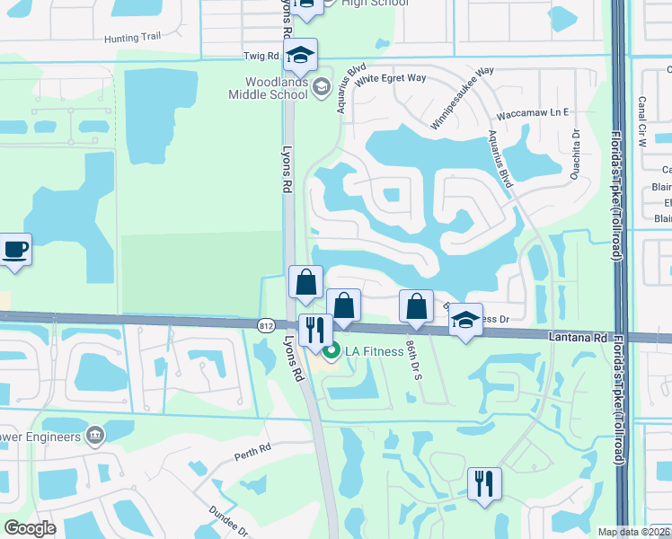 map of restaurants, bars, coffee shops, grocery stores, and more near 8539 Lakepoint Court in Lake Worth