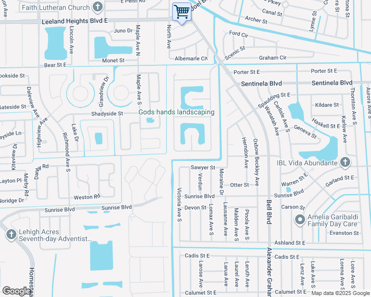 map of restaurants, bars, coffee shops, grocery stores, and more near 178 Shadowview Court in Lehigh Acres
