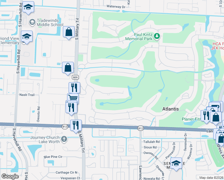 map of restaurants, bars, coffee shops, grocery stores, and more near 645 Atlantis Estate Way in Atlantis