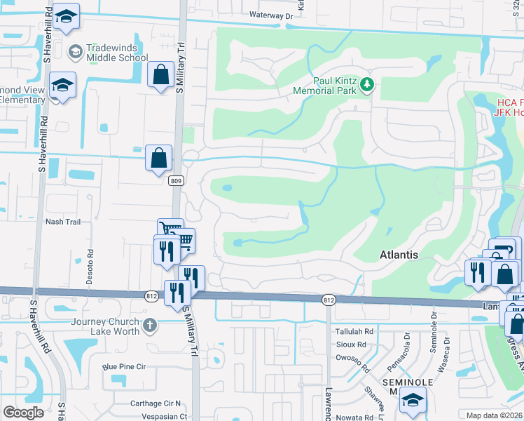 map of restaurants, bars, coffee shops, grocery stores, and more near 645 Atlantis Estate Way in Lake Worth