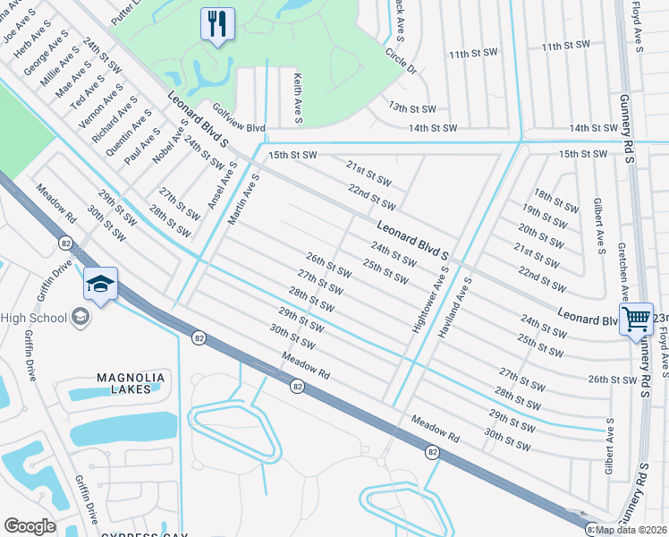 map of restaurants, bars, coffee shops, grocery stores, and more near 4700-4702 26th Street Southwest in Lehigh Acres