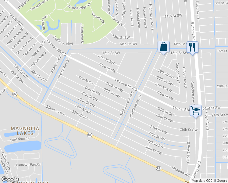map of restaurants, bars, coffee shops, grocery stores, and more near 4628 25th Street Southwest in Lehigh Acres