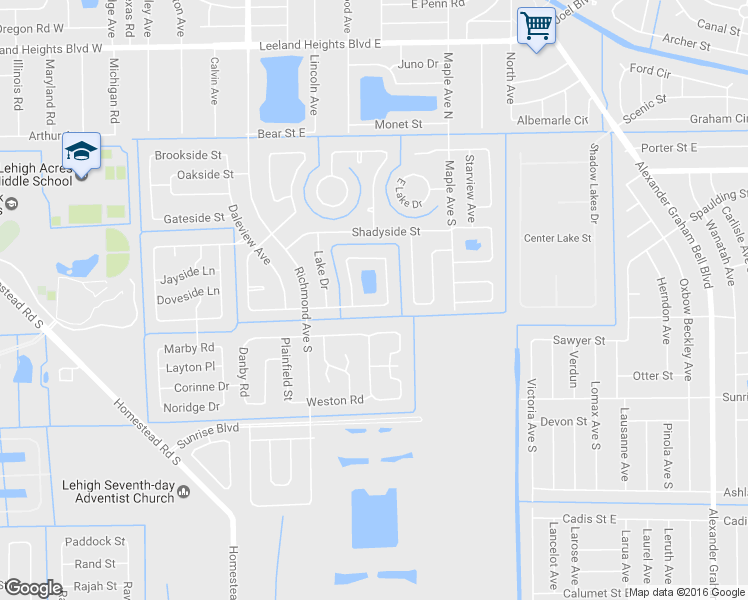 map of restaurants, bars, coffee shops, grocery stores, and more near 519 Parkside Street in Lehigh Acres
