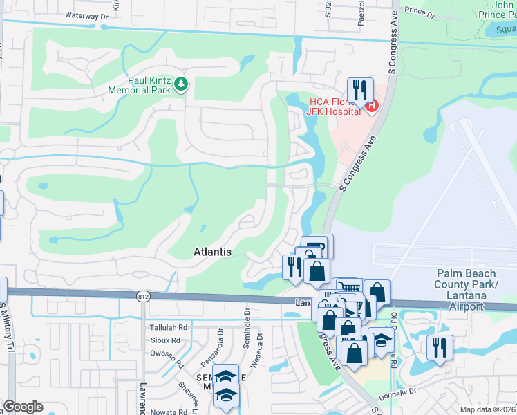 map of restaurants, bars, coffee shops, grocery stores, and more near 109 Villa Circle in Atlantis