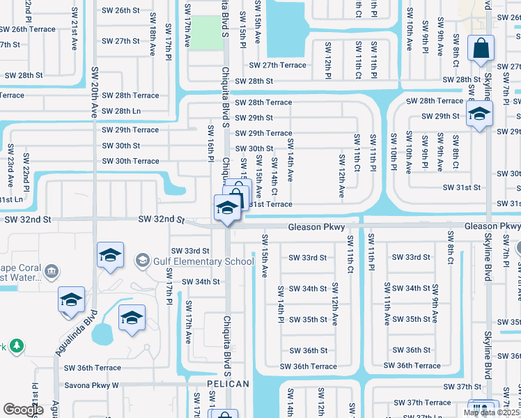 map of restaurants, bars, coffee shops, grocery stores, and more near 1428 Southwest 31st Terrace in Cape Coral