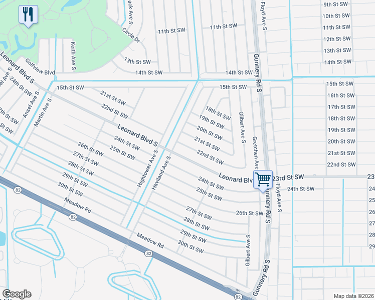 map of restaurants, bars, coffee shops, grocery stores, and more near 4536 22nd Street Southwest in Lehigh Acres