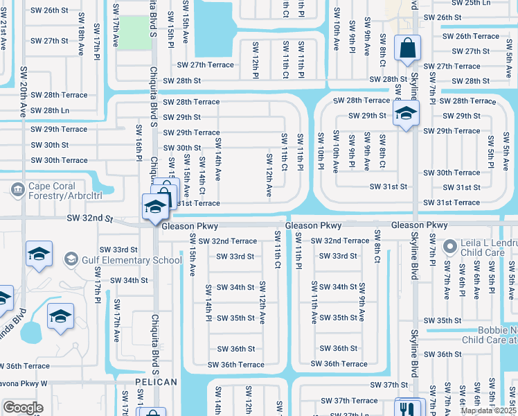 map of restaurants, bars, coffee shops, grocery stores, and more near 1208 Southwest 31st Terrace in Cape Coral