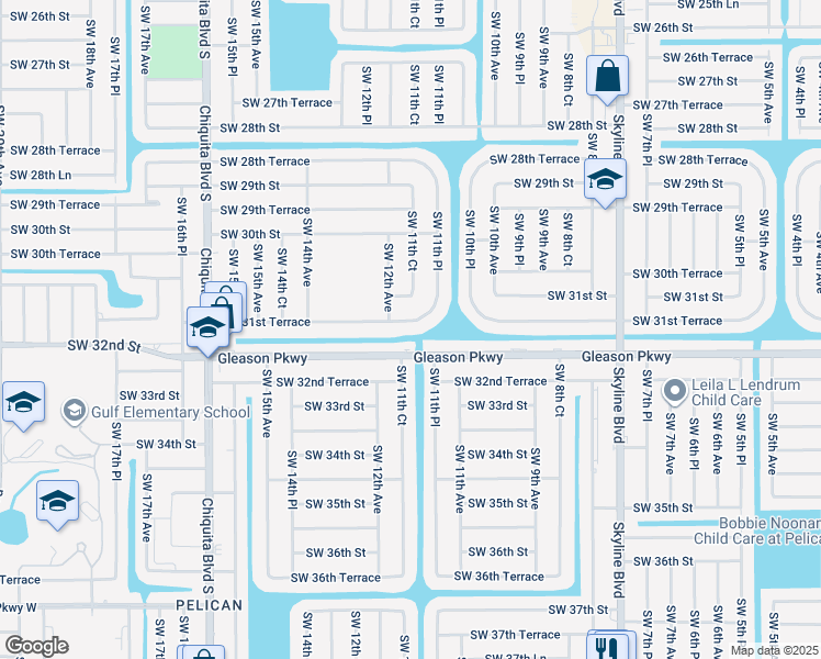 map of restaurants, bars, coffee shops, grocery stores, and more near 1130 Southwest 31st Terrace in Cape Coral