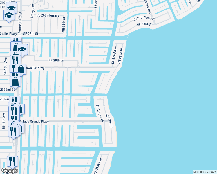map of restaurants, bars, coffee shops, grocery stores, and more near 3127 Southeast 22nd Place in Cape Coral