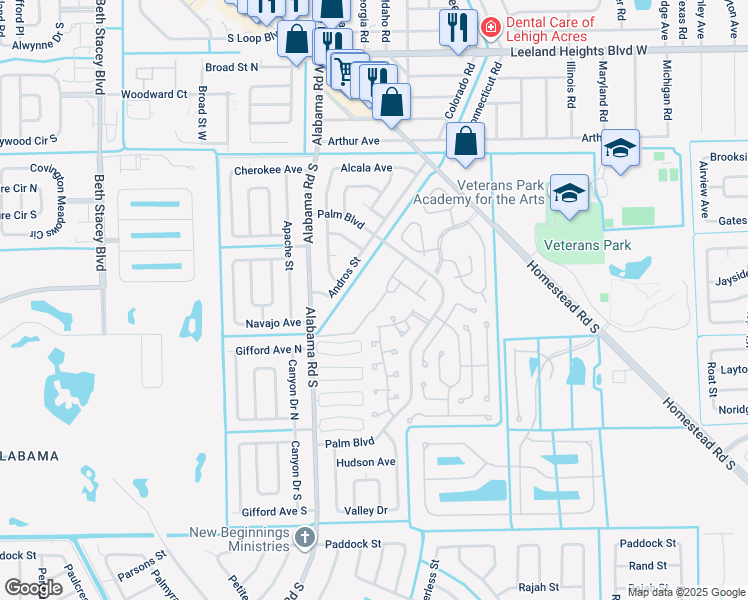 map of restaurants, bars, coffee shops, grocery stores, and more near 10358 Stafford Creek Boulevard in Lehigh Acres