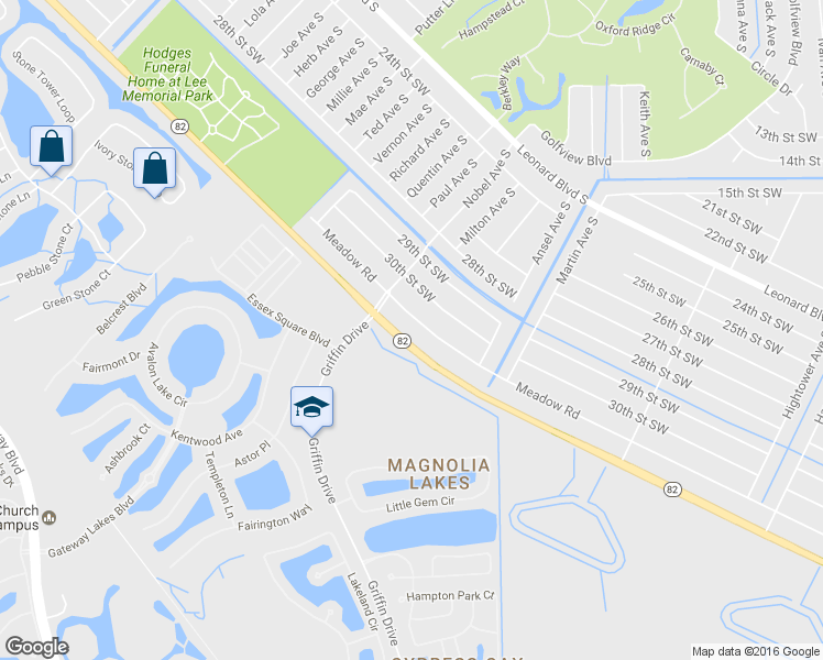 map of restaurants, bars, coffee shops, grocery stores, and more near 618 Meadow Road in Lehigh Acres