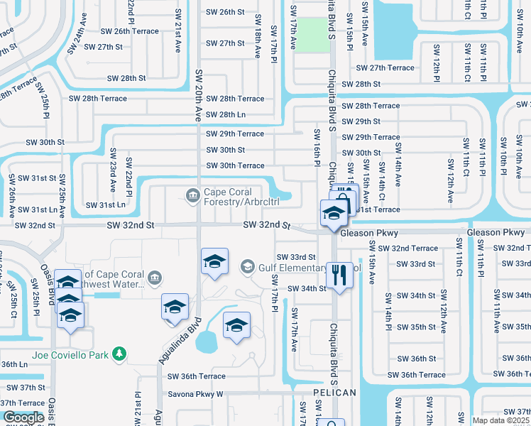 map of restaurants, bars, coffee shops, grocery stores, and more near 1732 Southwest 31st Lane in Cape Coral