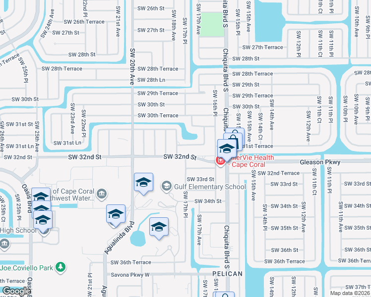 map of restaurants, bars, coffee shops, grocery stores, and more near 1732 Southwest 31st Lane in Cape Coral