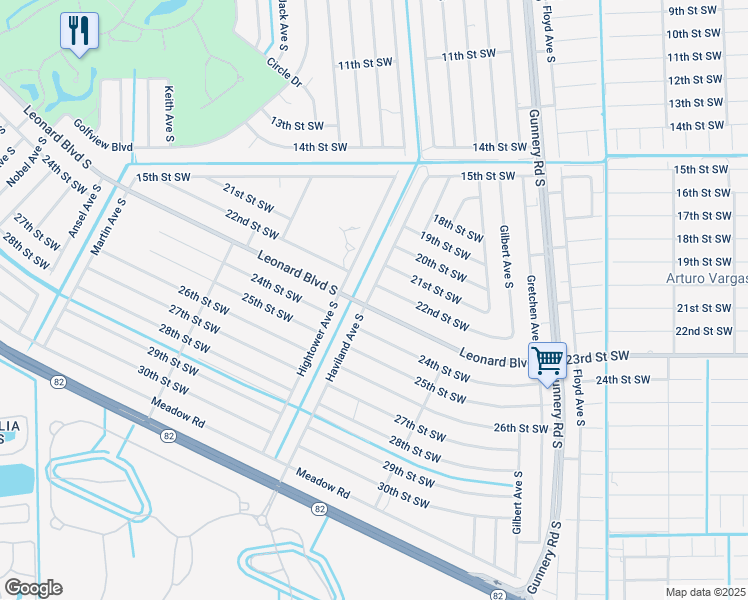 map of restaurants, bars, coffee shops, grocery stores, and more near 4556 Leonard Boulevard South in Lehigh Acres