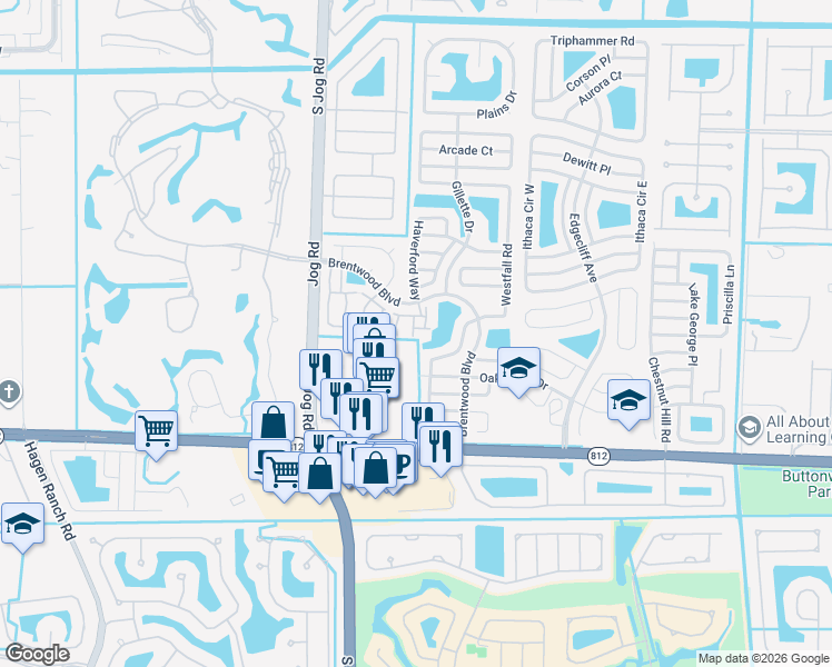 map of restaurants, bars, coffee shops, grocery stores, and more near 5098 Ambler Lane in Lake Worth