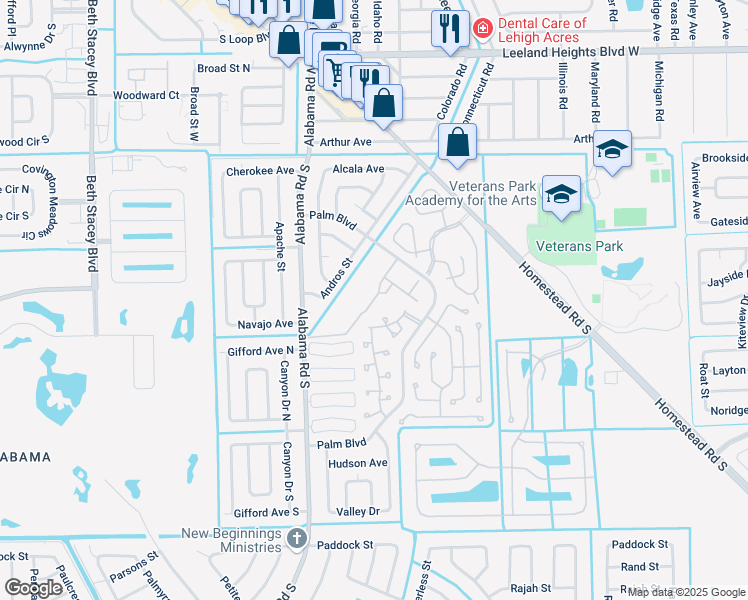 map of restaurants, bars, coffee shops, grocery stores, and more near 10358 Stafford Creek Boulevard in Lehigh Acres