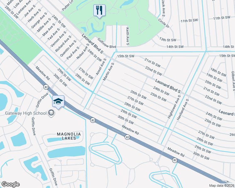 map of restaurants, bars, coffee shops, grocery stores, and more near 4737 27th Street Southwest in Lehigh Acres