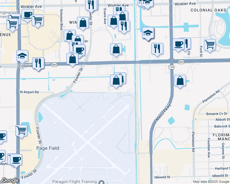 map of restaurants, bars, coffee shops, grocery stores, and more near in Fort Myers