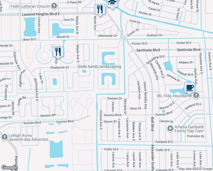 map of restaurants, bars, coffee shops, grocery stores, and more near 178 Shadowview Ct in Lehigh Acres