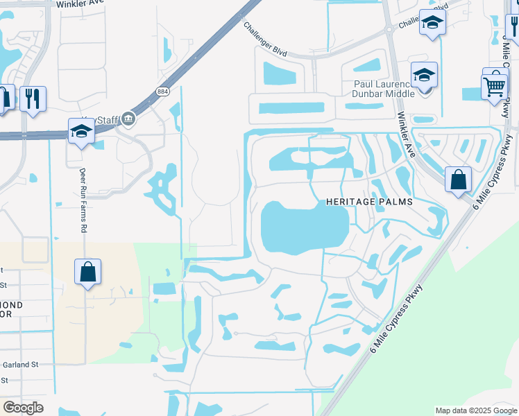 map of restaurants, bars, coffee shops, grocery stores, and more near 10295 Bismark Palm Way in Fort Myers