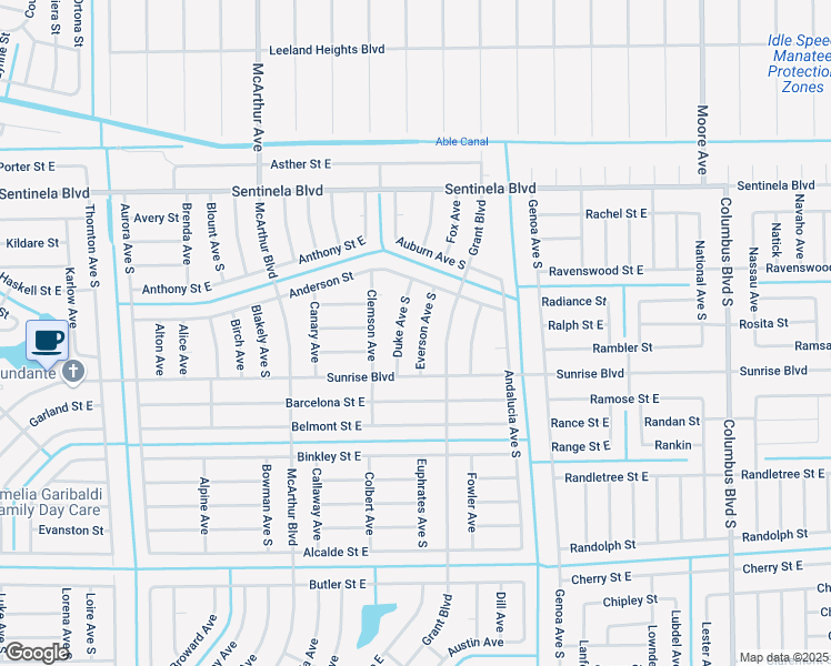map of restaurants, bars, coffee shops, grocery stores, and more near 166 Everson Avenue South in Lehigh Acres