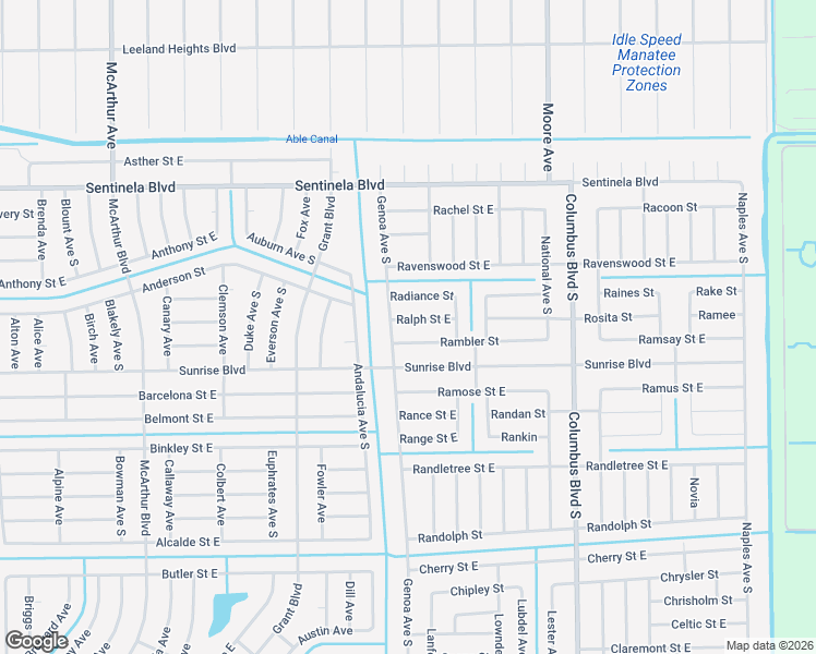 map of restaurants, bars, coffee shops, grocery stores, and more near 1114 Ralph Street East in Lehigh Acres