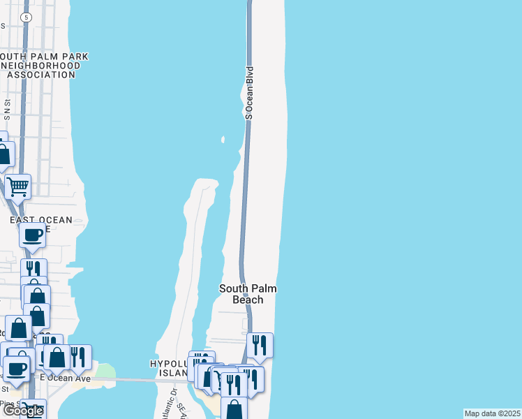 map of restaurants, bars, coffee shops, grocery stores, and more near 3500 South Ocean Boulevard in Palm Beach