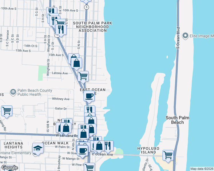 map of restaurants, bars, coffee shops, grocery stores, and more near 896 North Federal Highway in Lantana