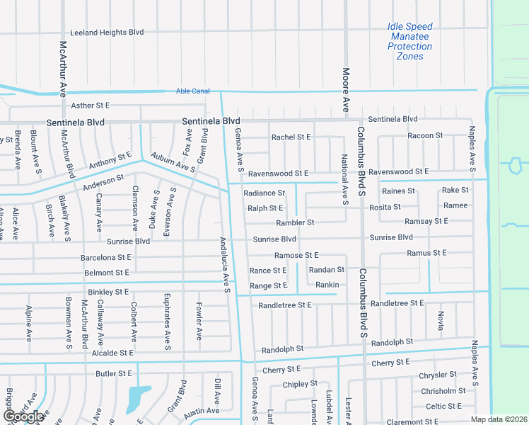 map of restaurants, bars, coffee shops, grocery stores, and more near 1114 Ralph Street East in Lehigh Acres