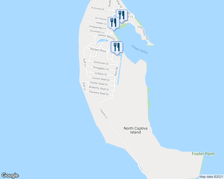 map of restaurants, bars, coffee shops, grocery stores, and more near 4430 Butterfly Shell Drive in Captiva