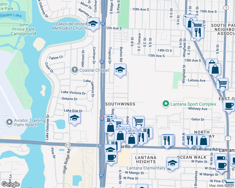 map of restaurants, bars, coffee shops, grocery stores, and more near 1332 Gateway Drive in Lantana