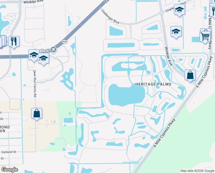 map of restaurants, bars, coffee shops, grocery stores, and more near 10295 Bismark Palm Way in Fort Myers